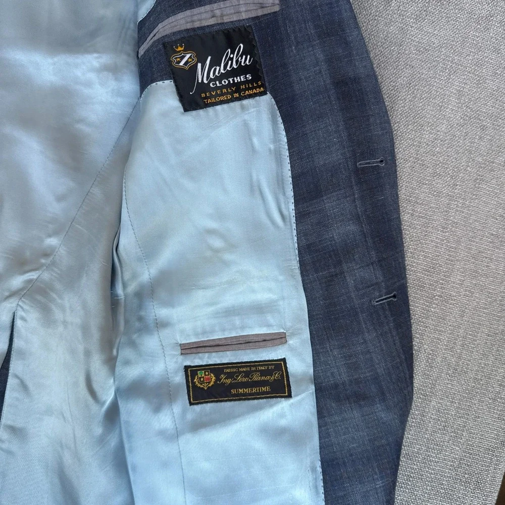 Malibu Clothes Prossimo Loro Piana Blazer Jacket Mens 40R Blue Plaid Wool Blend